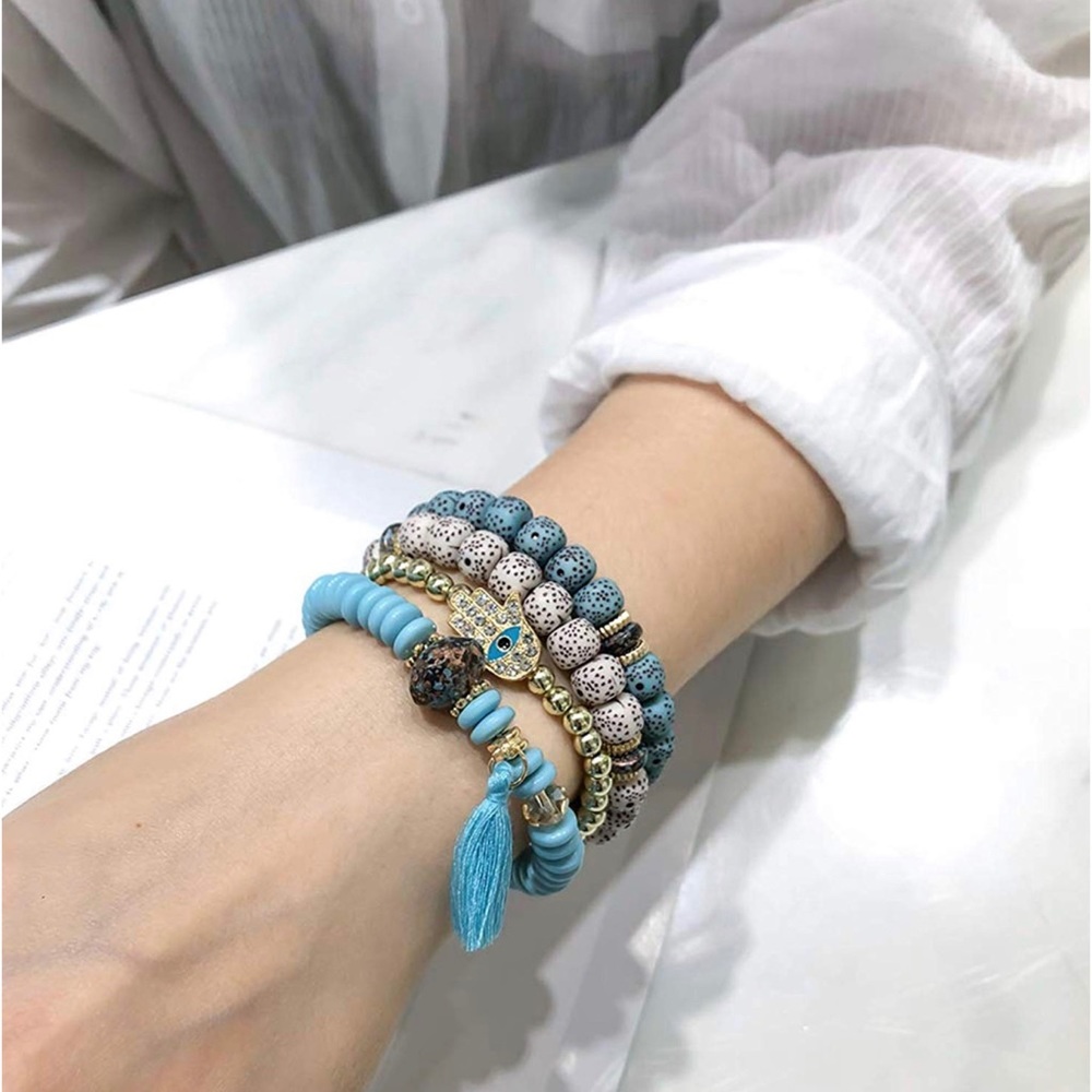 Beaded Evil Eye Hamsa Stackable Stretch Bracelets - Picture 5 of 7